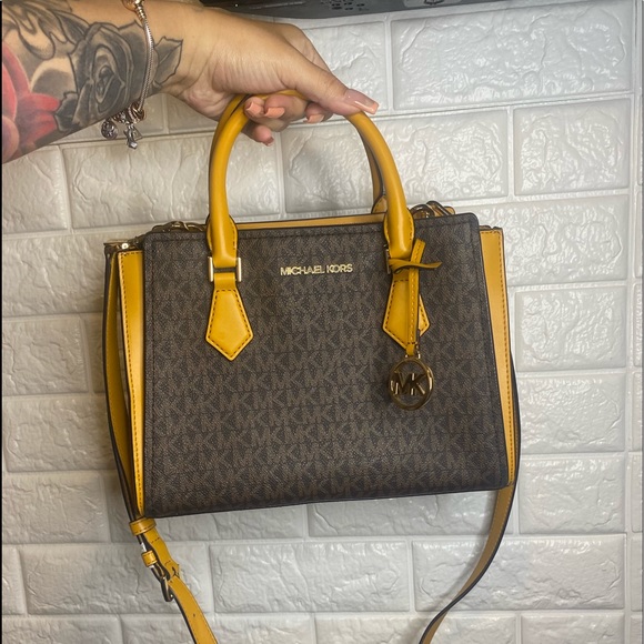 Michael Kors Bags Michael Kors Hope Messenger Bag Brown And Yellow